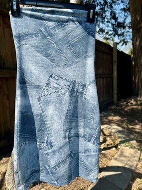 NWOT H&M denim jean print Tube Dress navy blue y2k baddie Britney Spears core XS